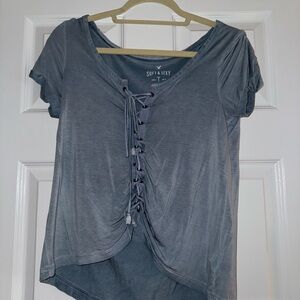 American Eagle Soft and Sexy Women's Blue Lace-Up Top